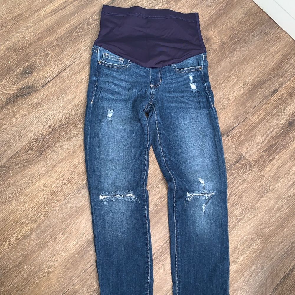 Pink blush maternity jeans with belly band